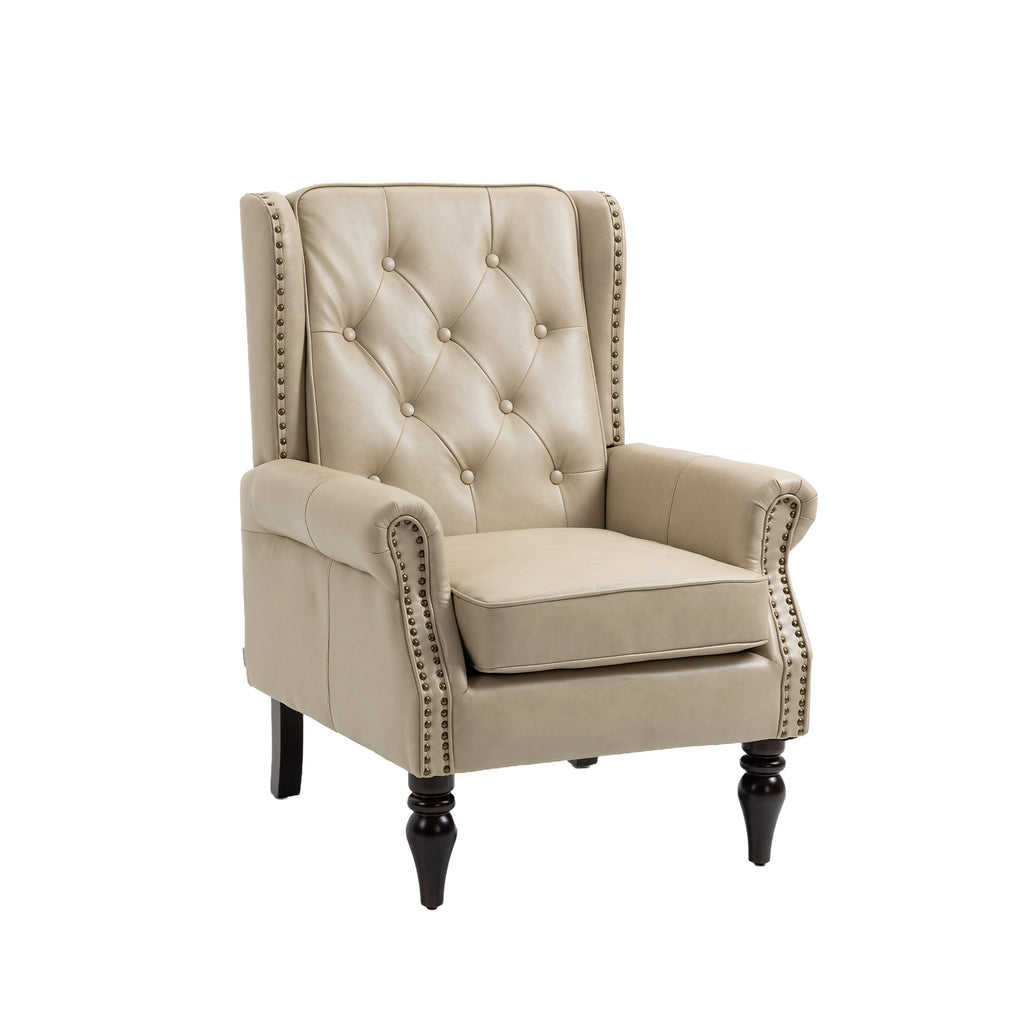 Modern Accent Chair Lounge Chair with Sturdy Wood Legs in Camel PU Leather for Living Room and Bedroom