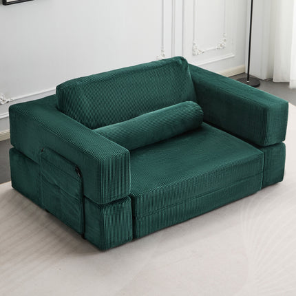 Foldable Castle Sofa Modular PlayCouchfor Living Room & Bedroom Instant Expansion Comfortable &Creative Design Furniture Seater with One Side Seat,Green.