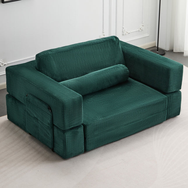 Foldable Castle Sofa Modular PlayCouchfor Living Room & Bedroom Instant Expansion Comfortable &Creative Design Furniture Seater with One Side Seat,Green.