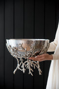 14.2x14.2x10.8' Silver Decorative Aluminum Bowl with Twig Stand