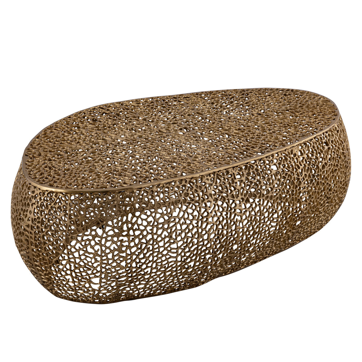T3601-50 Modern Oval Coffee Table in Gold with Casted Aluminum Frame, Contemporary Living Room Accent Table