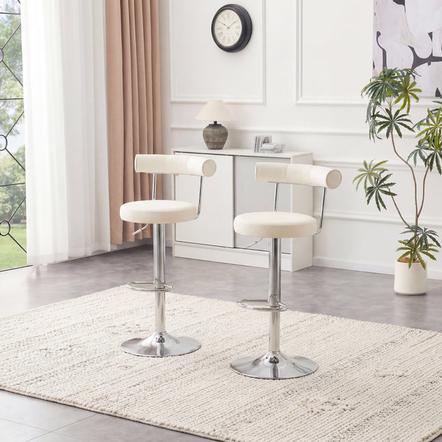 Soft Velvet Upholstered Swivel Adjustable Bar Chair with Chrome Silver Legs - Dining Room Living Room Bar Cafe Reception Desk Bar Stool(Off White, Set of 2)