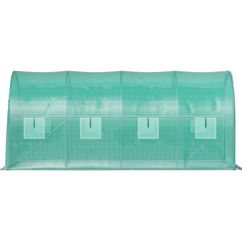 Walk-in Tunnel Greenhouse, 14.8 x 6.6 x 6.6 ft Portable Plant Hot House w/ Galvanized Steel Hoops, 1 Top Beam, Diagonal Poles, Zippered Door & 8 Roll-up Windows, Green