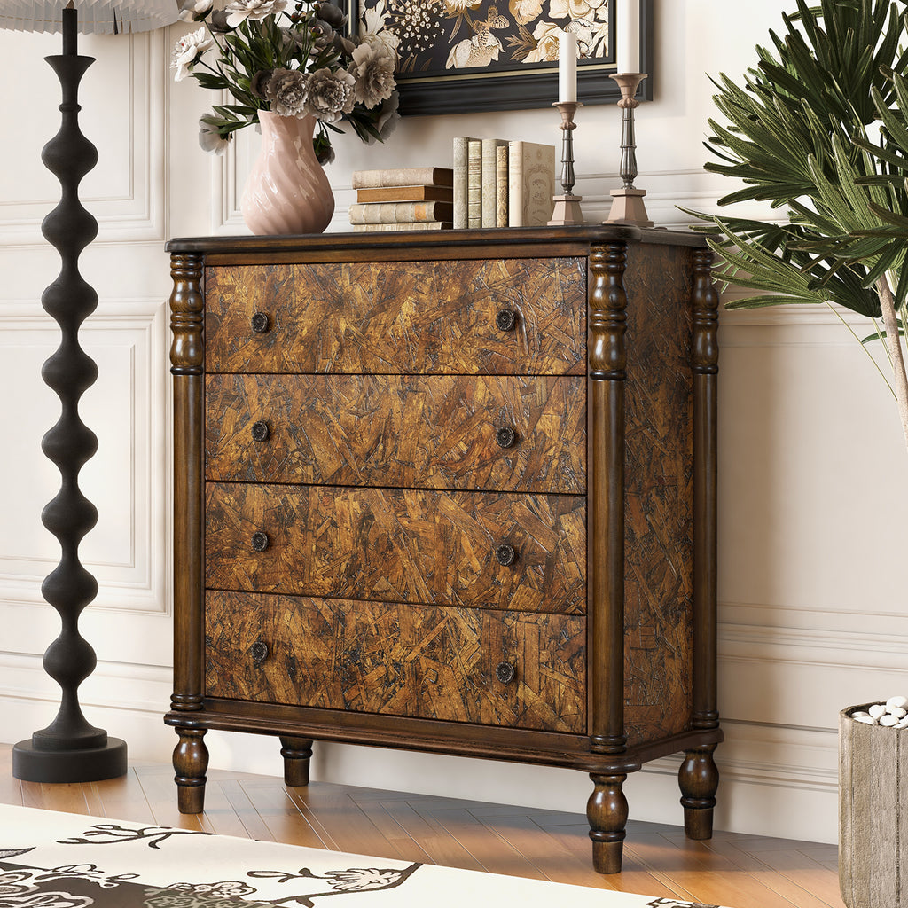 Farmhouse Chest of Drawers for Bedroom, 32'' Tall Dresser for Closet, Rustic Wood Dressers with 4 Solid Wood Feet for Bedroom, Hallway, Entryway,Walnut