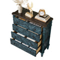 Farmhouse Chest of Drawers for Bedroom, 32'' Tall Dresser for Closet, Rustic Wood Dressers with 4 Solid Wood Feet for Bedroom, Hallway, Entryway, Navy Blue