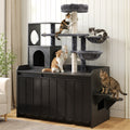 50.6' Cat Tree with Litter Box Enclosure, Cat Tower with Sisal Scratching Post and Storage Space, Hidden Litter Enclosure Furniture, All-in-One Modern Cat Condo with House, Hammock and Perch, Black
