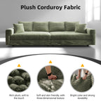 82.7 'Plush Corduroy 3-Seat Sofa,Modern Comfy Upholstered Sofa Cloud Couch,Deep Seat Couches with Soft Pillows and 3 Ottomans,Convertible Sofa Lounge Chair,Green - Eloy Royal