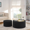 Set of 2 Cylindrical Upholstered Pouf Stools, Round Decorative Floor Ottoman,Cylindrical Decorative Ottoman Footrest for Living Room Bedroom Lounge-Black