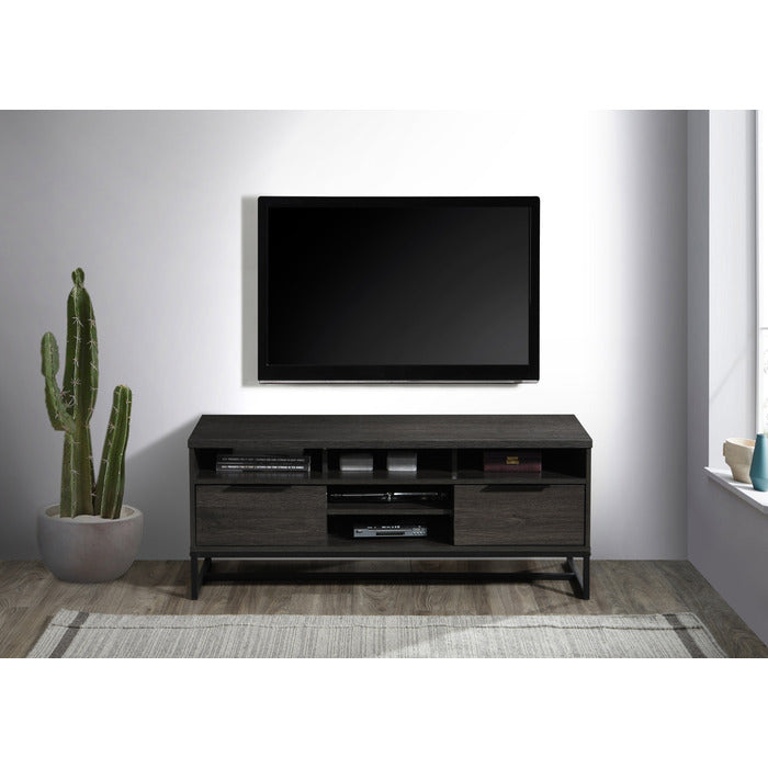 47 In Dark Espresso Wood TV Stand with 5 Shelves and 2 Drawers, Living Room Media Console for 43' to 55' TVs