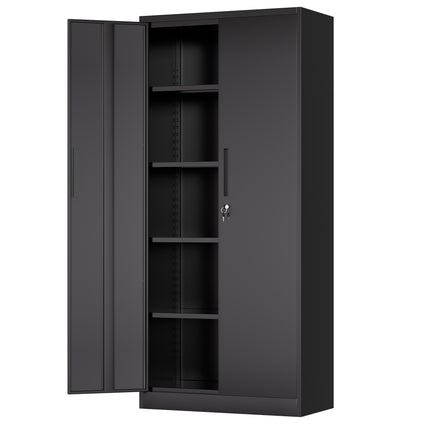 71'H Metal Garage Storage Cabinet, Black Tool Steel Locking Cabinet with Doors and 4 Shelves, Tall Cabinets for Garage Storage Systems Lockable File Cabinet for Home Office, Classroom/Pantry