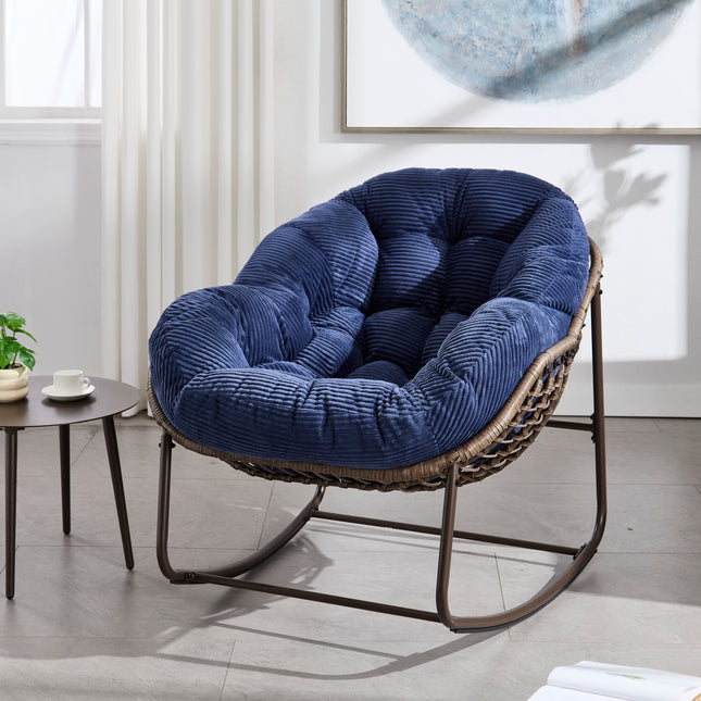 Outdoor Rattan Rocking Chair with Padded Cushion Rocker Recliner Chair Outdoor for