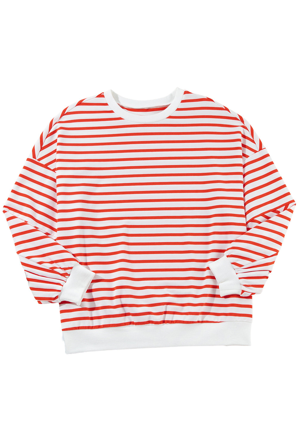 Blue Stripe Drop Shoulder Crew Neck Loose Sweatshirt