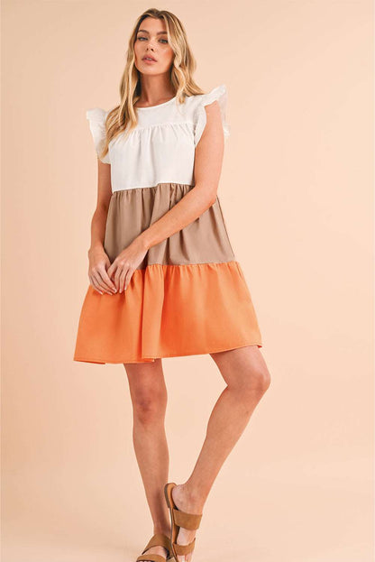 Apricot Ruffle Color Block Tiered Mini Dress