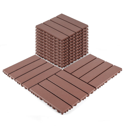Plastic interlocking decking tiles, 44 packs of terrace decking tiles, 12 inches x 12 inches waterproof for all-weather use, backyard pool decking tiles, Brown