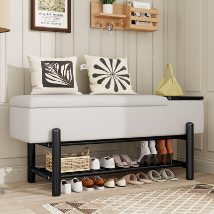 TREXM Farmhouse Upholstered Storage Bench with Hidden Compartment with Modern Entryway Bench