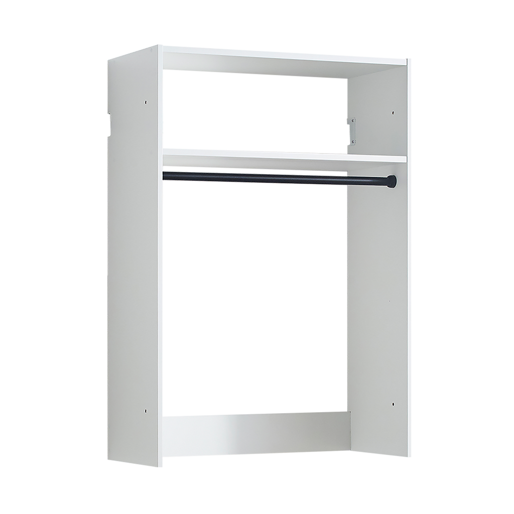 Devi White Wall Mounted Wood Closet System with Modular Versatility and Clean Finish