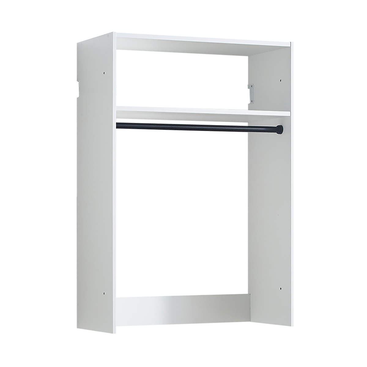 Devi White Wall Mounted Wood Closet System with Modular Versatility and Clean Finish