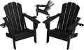 Adjustable HDPE Adirondack Chairs Set of 2, Black, 3-Position Reclining ,Foldable, Cup & Phone Holders, All-Weather Outdoor