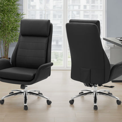 Office Chair, Adjustable Height, Armrests, Ergonomic, Swivel, Computer Desk, Work, Black Leather Look, Chrome Metal, Contemporary, Modern