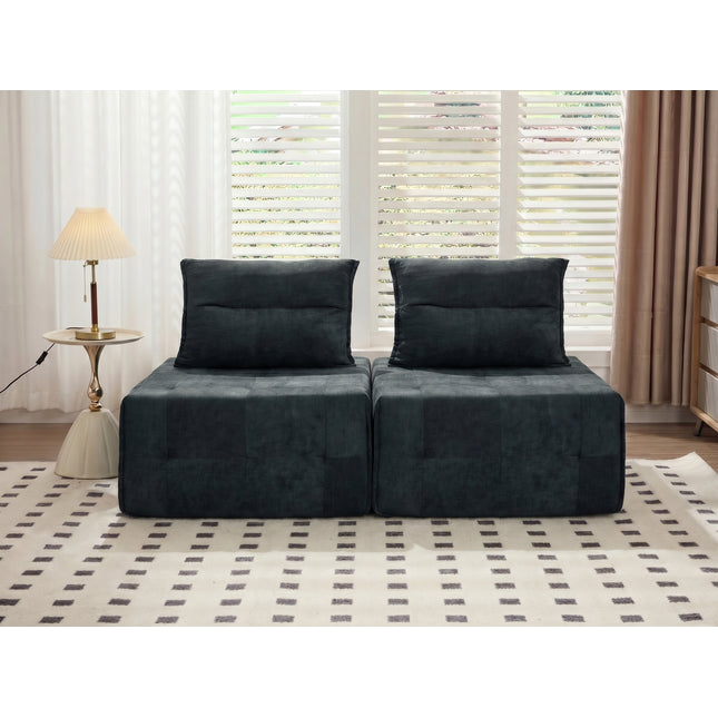 Deep Seat Modular Sectional Sofa with Adjustable Backrest – 39.37' Chenille Compressed Couch for Living Room, Bedroom, Lounge (2 Piece),Black.