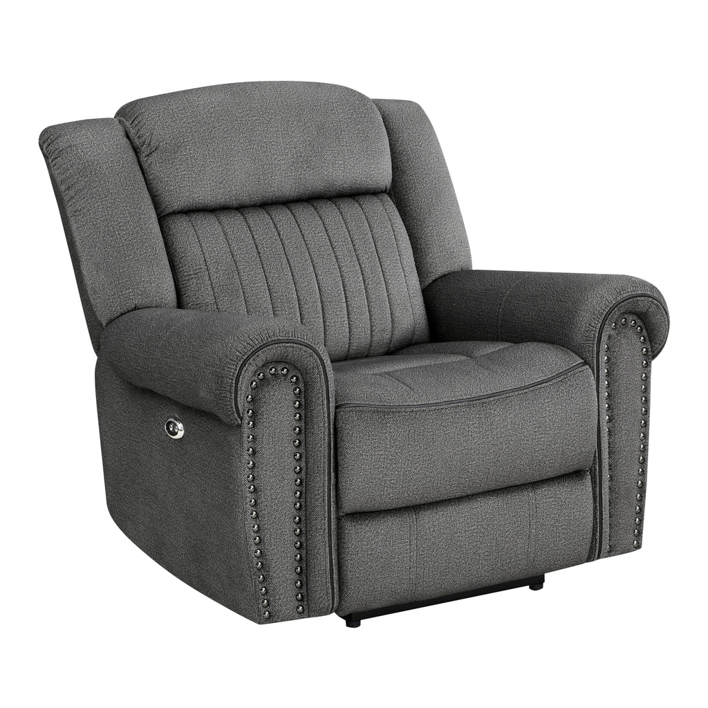 Modern Power Reclining Chair w USB Ports Plush Comfort Charcoal Gray Microfiber Upholstery Solid Wood Living Room Furniture 1pc