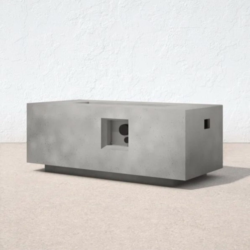Modern Concrete Propane Outdoor Fire Pit Table Gray Concrete Low-Profile Design