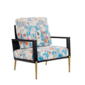 Mid-Century Modern Blue Floral Armchair with Solid Wood Frame, Velvet Upholstery and Adjustable Gold Metal Legs, 28.75 x 29.00 x 35.50 Inches