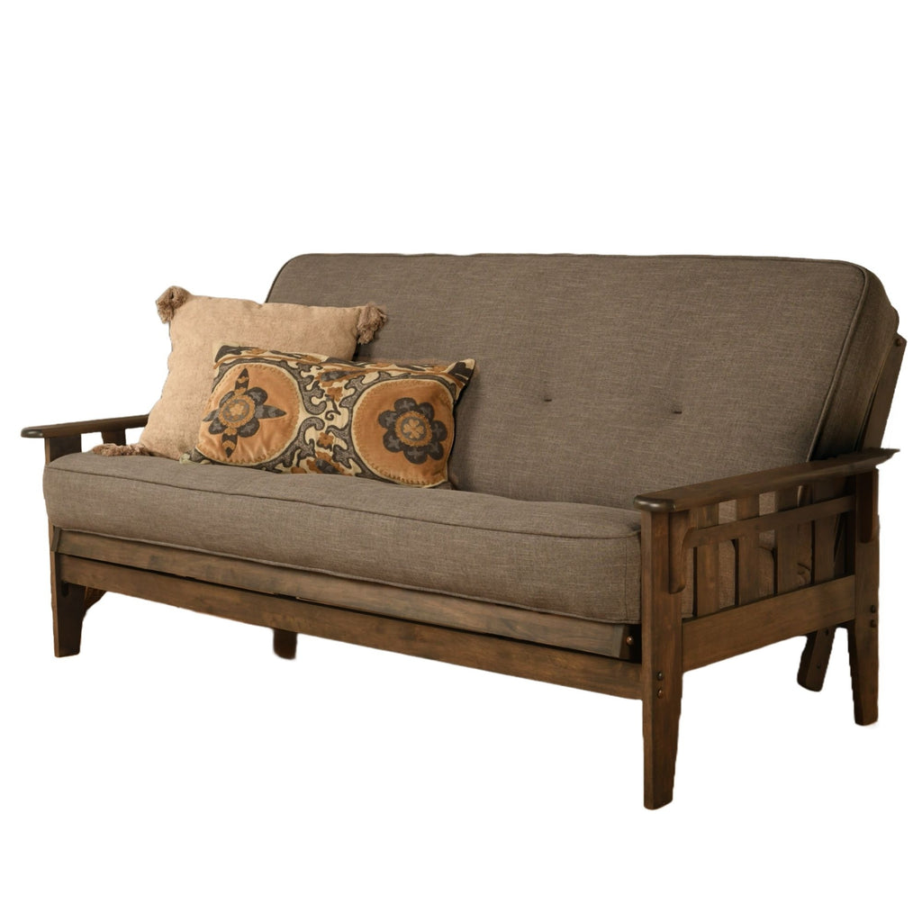 Montana Full-size Futon Frame in Rustic Walnut Finish includes Linen Stone Mattress