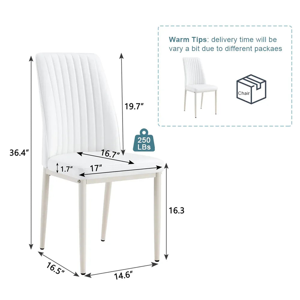 Dining Chairs Set of 4, Comfortable Dining Room Chair, Metal Kitchen Chairs with Leathaire Fabric and High Back (Cream White, Set of 4) - Eloy Royal