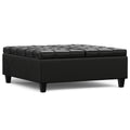 Harrison 40 inch Wide Large Square Coffee Table Storage Ottoman in Midnight Black Vegan Leather