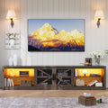 Farmhouse TV Stand with LED Lights and Storage for Living Room, for TVs up to 90', Oak Gray