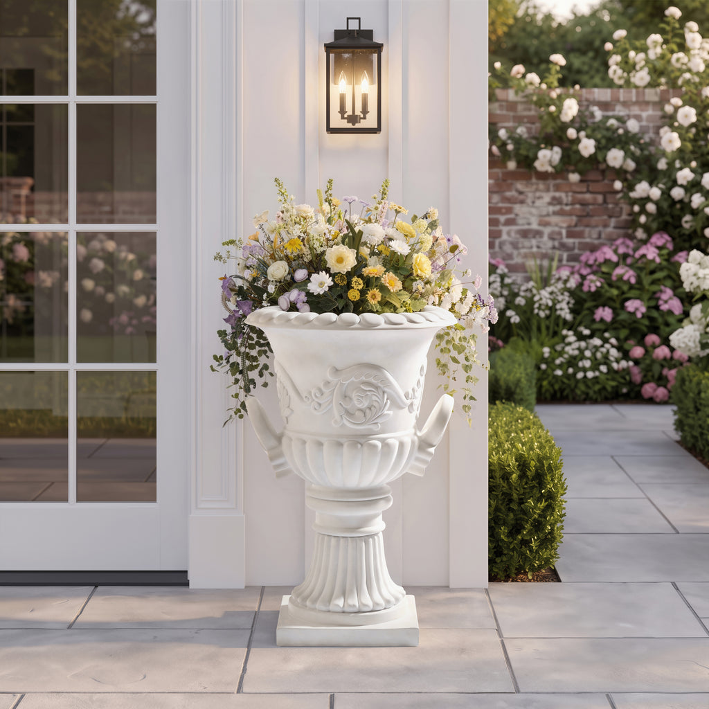 Classical Roman Pedestal Urn Decorative Outdoor Planter-White