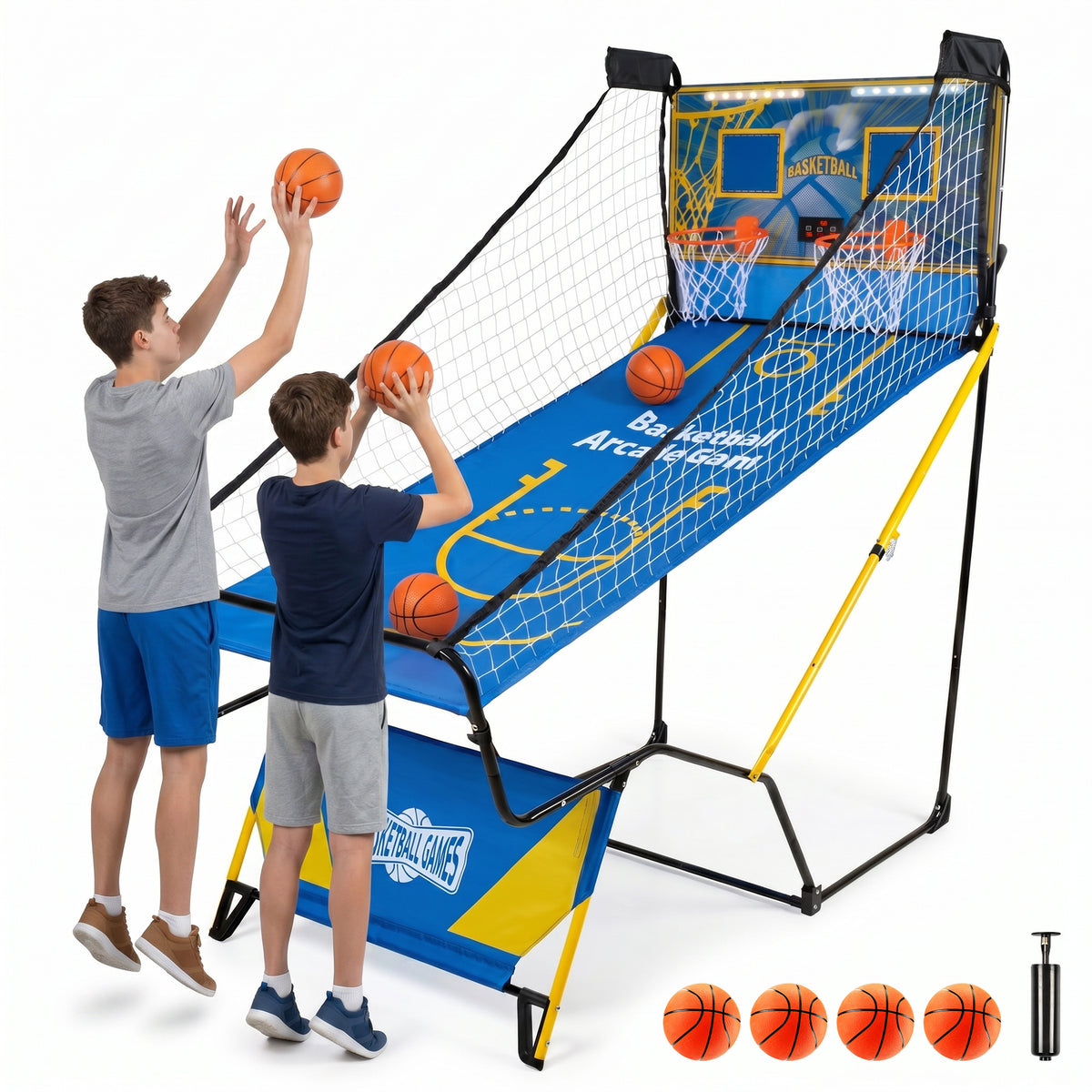 Dual Shot Foldable Basketball Arcade Game, LED Digital Scoreboard, 4 Balls & Pump, Indoor Family Entertainment Game