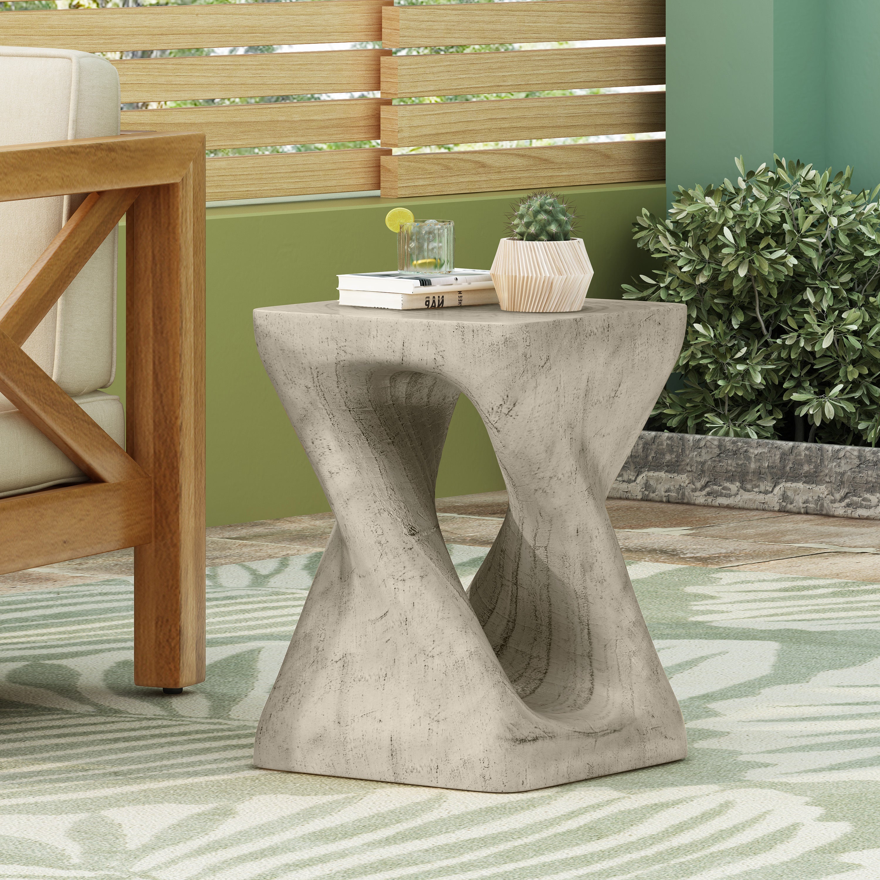 MGO Twist Shape Side Table, Wood-like texture, Grey Color