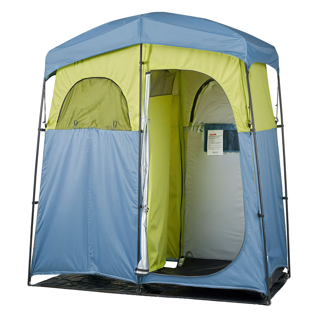 Camping Shower Tent, 2-Room Portable Privacy Tent Changing Room with Shower Bag, Ground Stakes, Ropes, Carry Bag, and Support Poles, 150D Oxford Fabric with Silver Coating, for Camping, Fishing