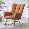 Teddy Fabric Wingback Glider Rocker with Side Storage Pocket, Soft Comfy Nursing Rocking Chair, Sturdy Safe Solid Wood Base, Multiuse Accent Chair for Nursery & Living Room,Brown.