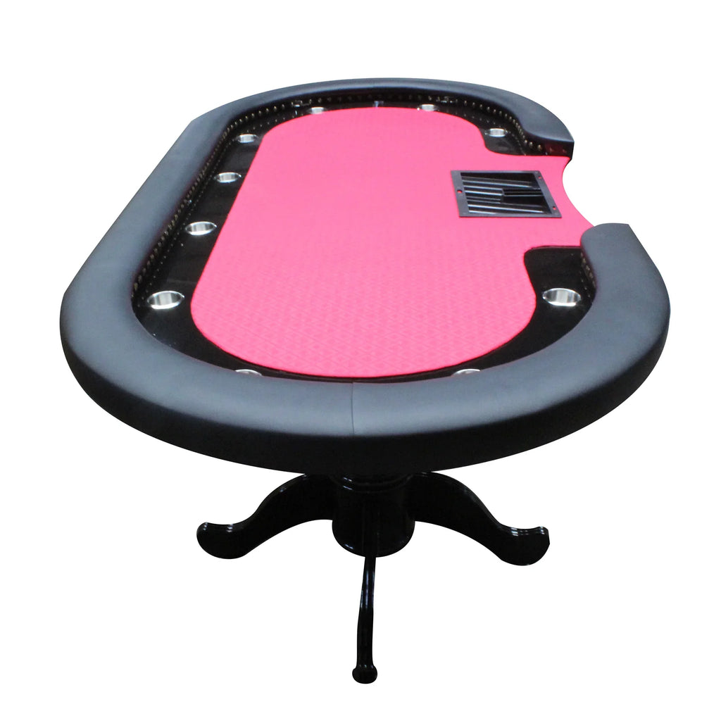 96-Inch Oval Game Table for Card Games, Upholstered Felt Surface with Cup Holders, Red - Eloy Royal