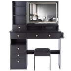 41' Large Size Left Drawer Desktop Vanity Table+Cushioned Stool Dresser Set, 2 AC+2 USB Power Station, Hair Dryer Stand, Extra Large Touch Control LED Mirror, 3-color Switch, EPA, GCC, UL Certificate - Eloy Royal