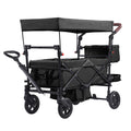 Wagon Stroller for 2 Kids, Push Pull Quad Collapsible Stroller with Adjustable Handle, Encircling Harness Removable Canopy, 4 Wheels with Brakes, Mutifunction Tandem Stroller for Camping Black