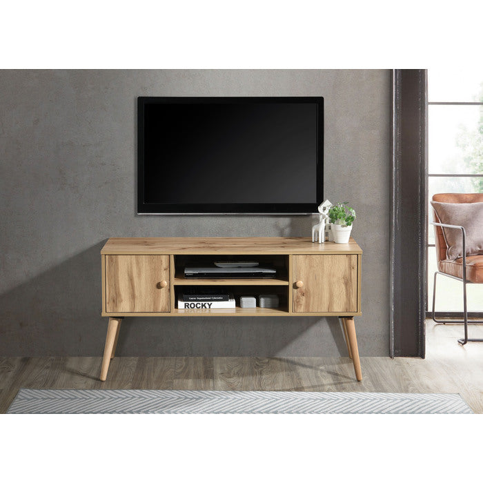 Mid Century 47 in TV Stand Media Console Upto 50 to 55 in TVs, 2 Shelves and 2 Cabinet Storage Entertainment Unit, Oak
