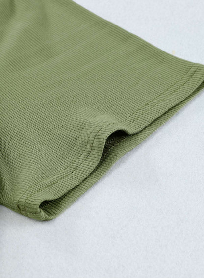 Army Green Casual Crisscross Ribbed Knit  Plus Size Tee