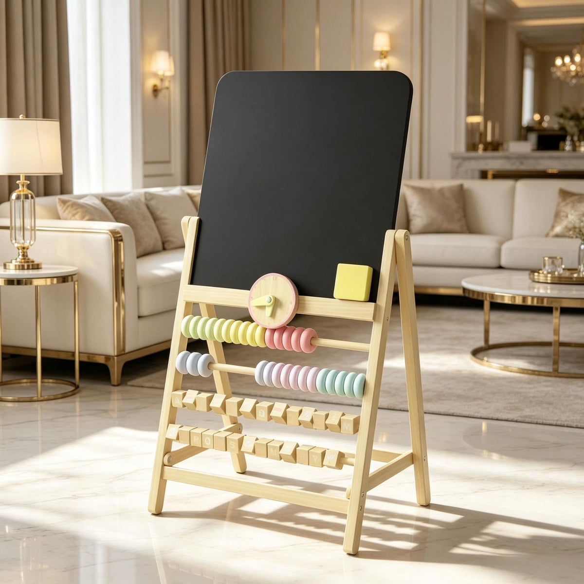 Educational Art Easel with Double-Sided Chalkboard,Kids' Easel,Interactive Toddler,All-in-One Learning Center for Toddlers with Chalkboard, Beads