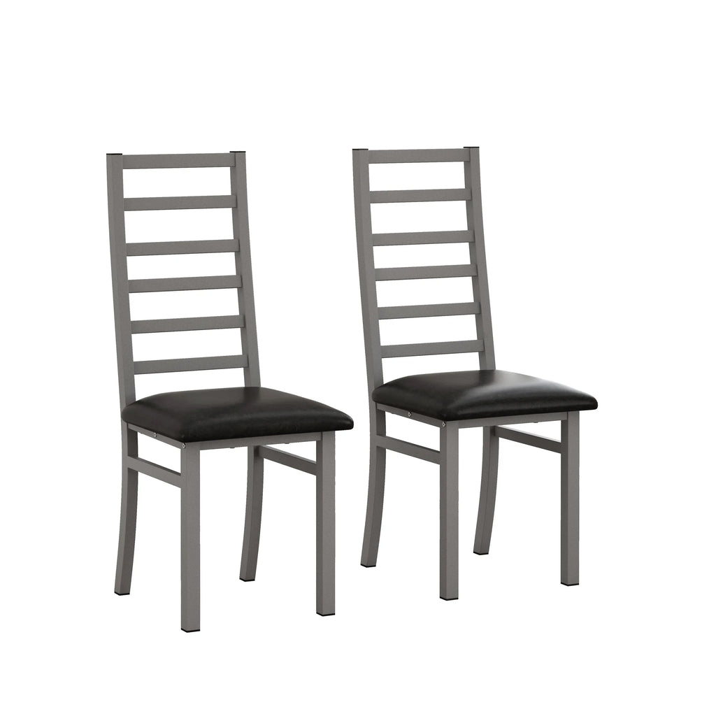 Grey Metal Dining Chairs Set of 2 with Steel Legs and PU Leather Seats, High Back Armless Design for Kitchen or Living Room - Eloy Royal