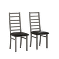 Grey Metal Dining Chairs Set of 2 with Steel Legs and PU Leather Seats, High Back Armless Design for Kitchen or Living Room - Eloy Royal