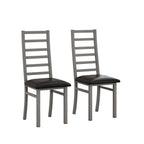 Grey Metal Dining Chairs Set of 2 with Steel Legs and PU Leather Seats, High Back Armless Design for Kitchen or Living Room - Eloy Royal