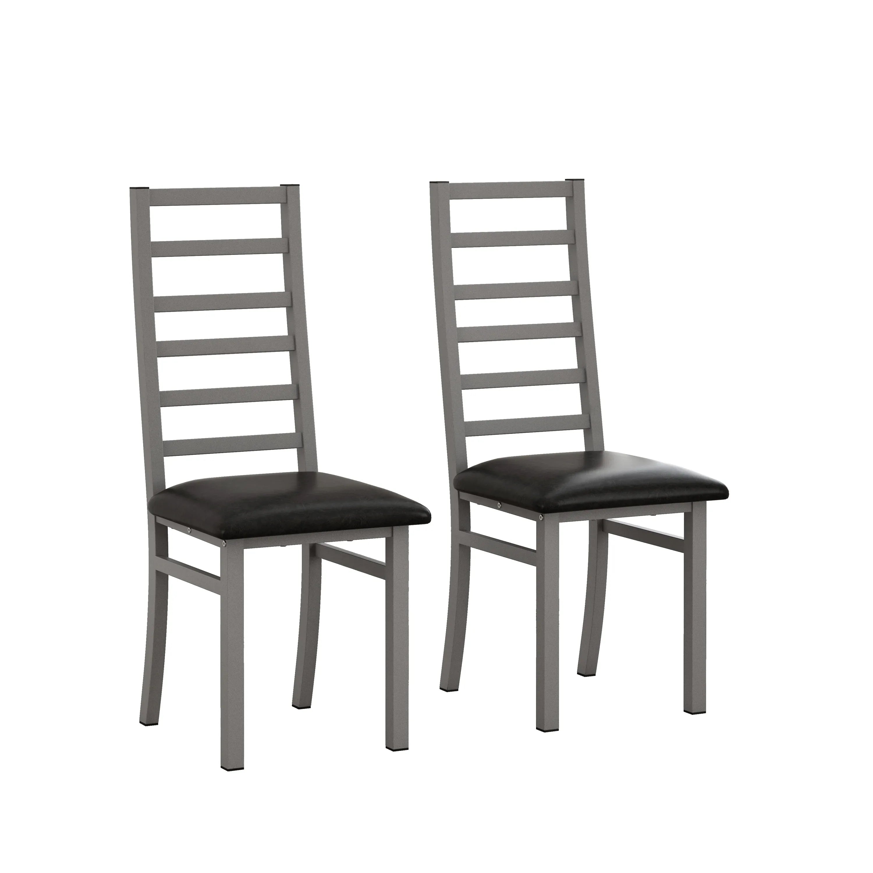 Grey Metal Dining Chairs Set of 2 with Steel Legs and PU Leather Seats, High Back Armless Design for Kitchen or Living Room - Eloy Royal