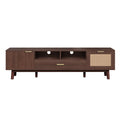 Wood Fashionable TV Stand for 75' TVs with Soft-Closing Doors, Dark Brown Modern Console with Rattan Accents and Drop-Down Cabinet, Solid Wood and MDF Construction