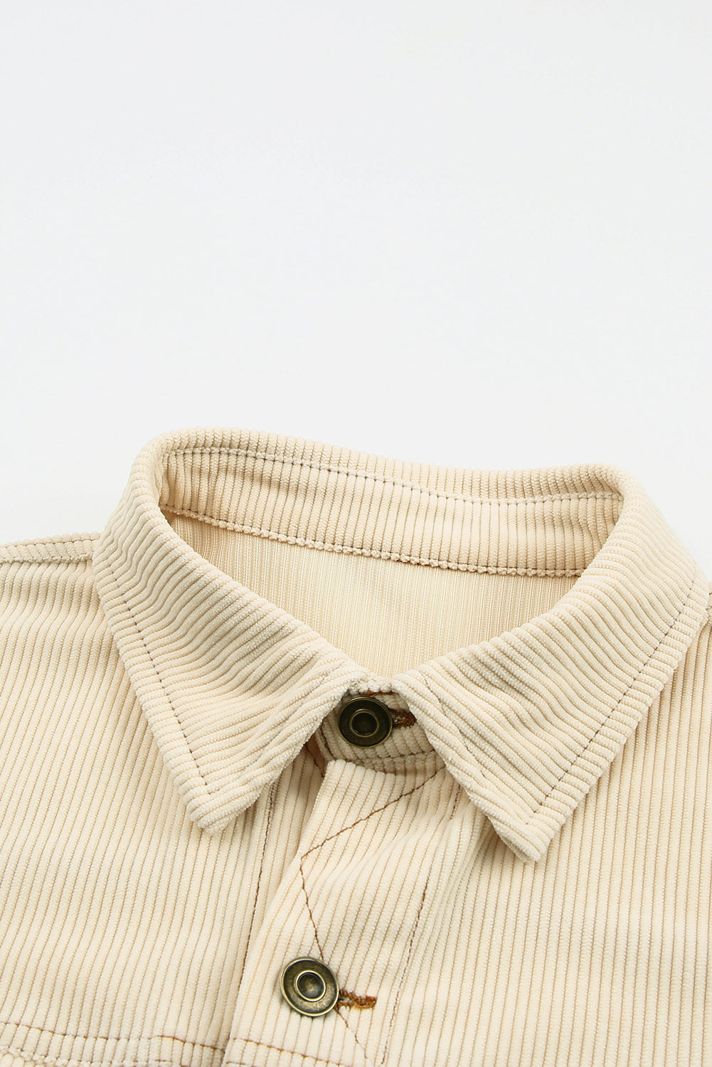 Wholesale Beige Button Up Pockets Striped Color Block Corduroy Jacket - Eloy Royal