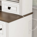 47.2' Farmhouse Makeup Vanity Desk with Sliding Mirror, Large Vanity Set with LED Lights, Dressing Table with Storage Stool and 9 Drawers, Ample Storage, White and Brown - Eloy Royal