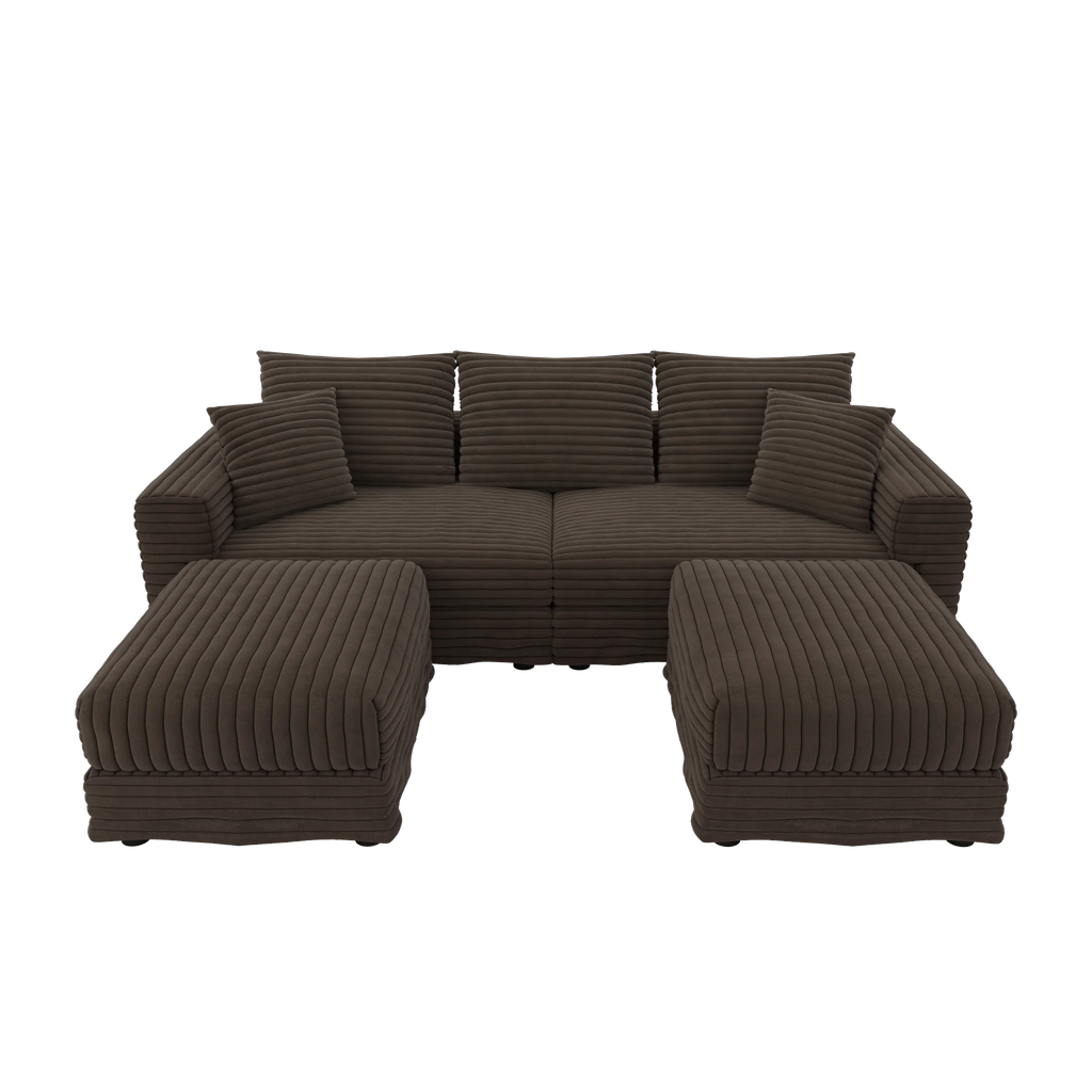 82.7 'Plush Corduroy 3-Seat Sofa,Modern Comfy Upholstered Sofa Cloud Couch,Deep Seat Couches with Soft Pillows and 2 Ottomans,Convertible Sofa Lounge Chair,for Living Room,Apartment,Camel - Eloy Royal